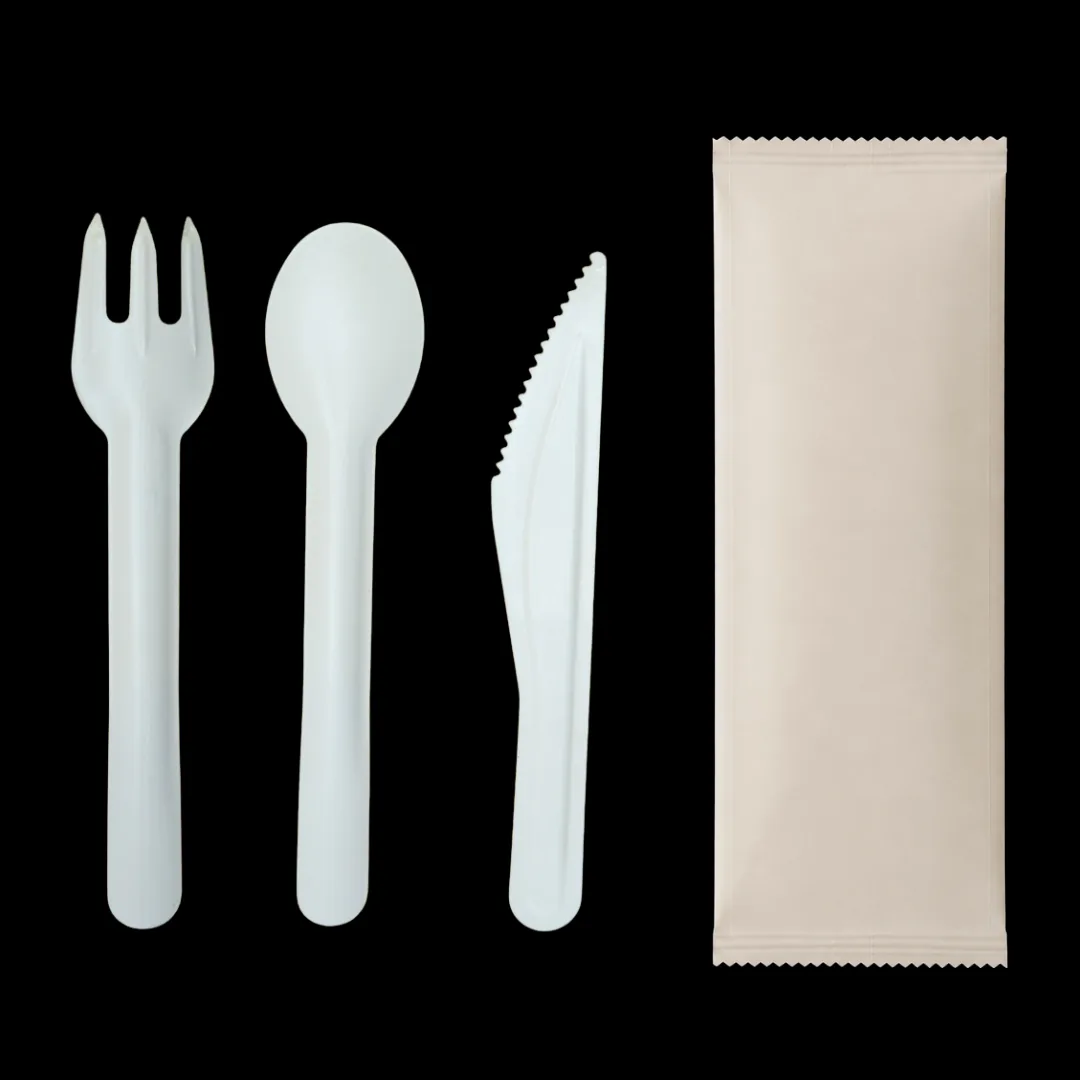 Sealed paper cutlery kit pouch, printable edge to edge, by Forko Green — view 2
