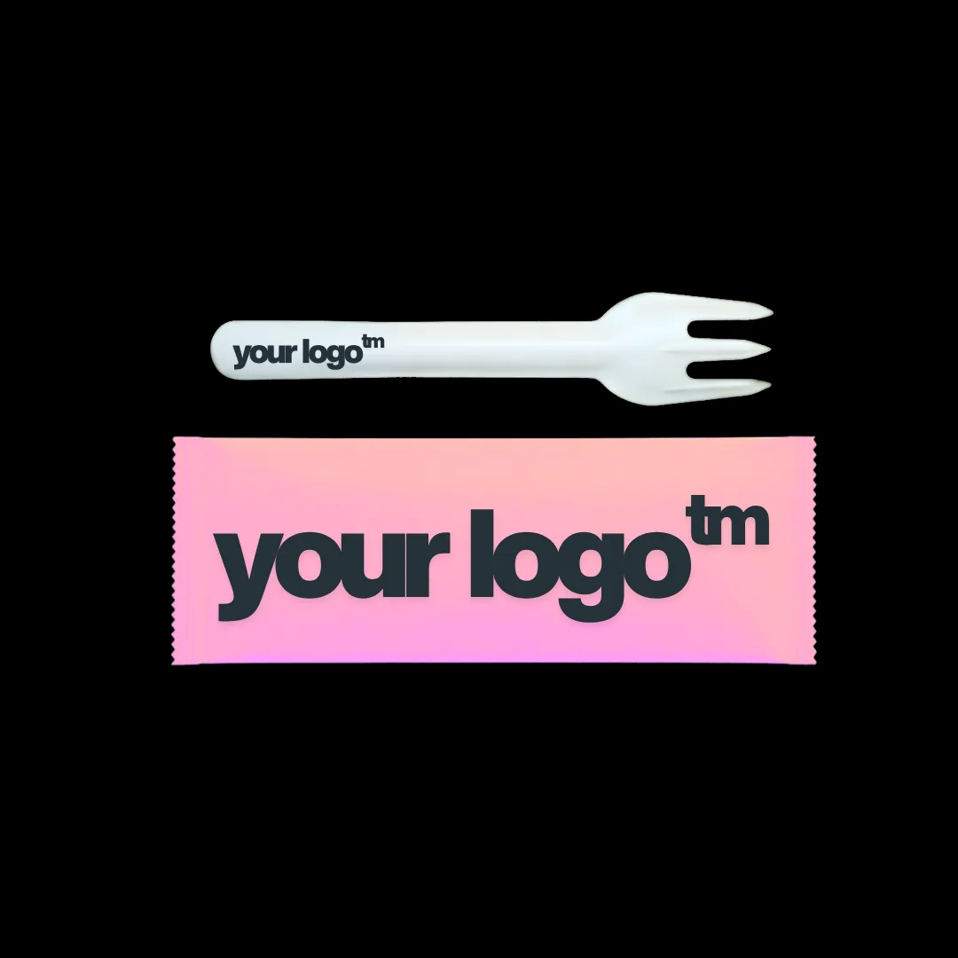 Paper fork and cutlery pouch printed with a custom brand logo by Forko Green